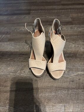 Gianni Bini Nude Perforated Open-Toe Ankle Strap Heels